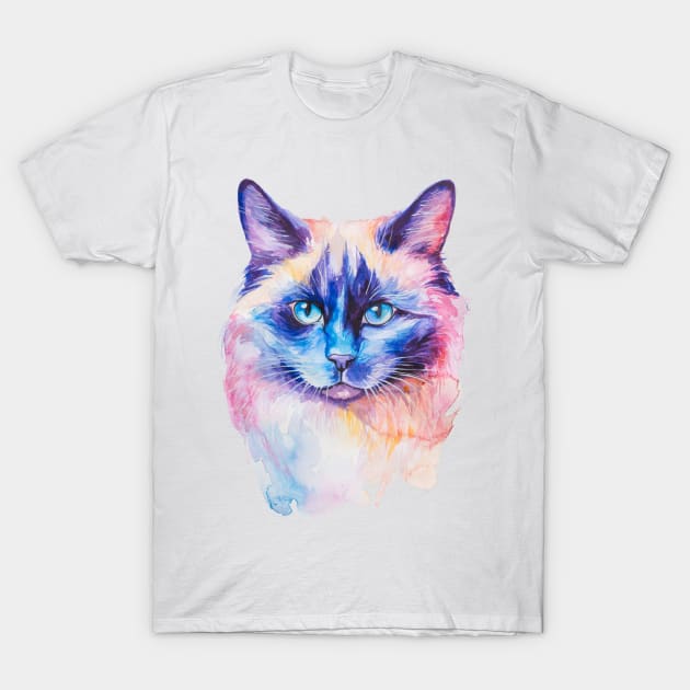 watercolor Birman Cat T-Shirt by MariDein